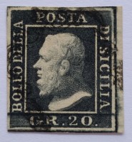 Francobollo 20 Grana Grigio Ardesia Usato S.13 Sicilia